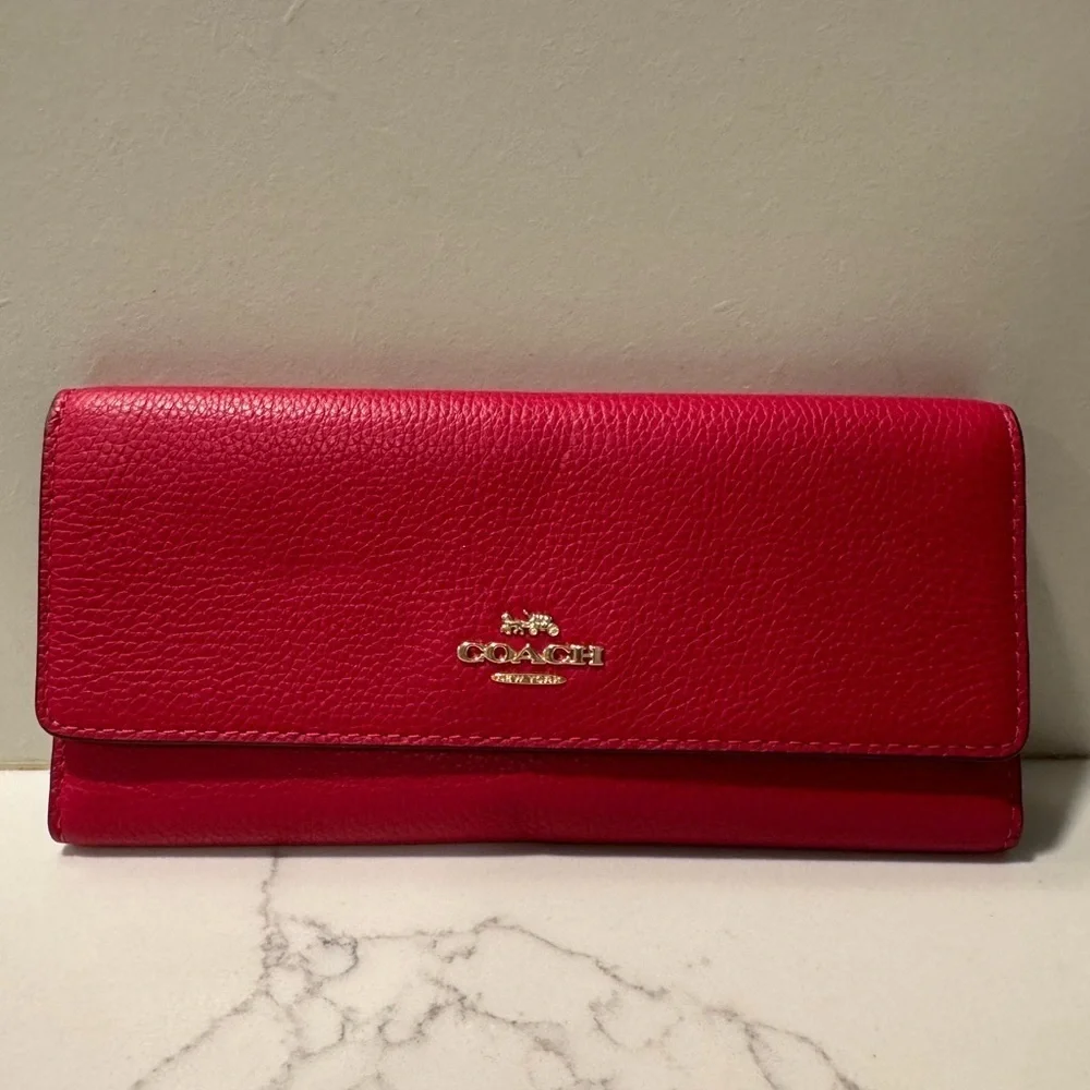 Coach Cherry Red and Gold Soft Leather Trifold